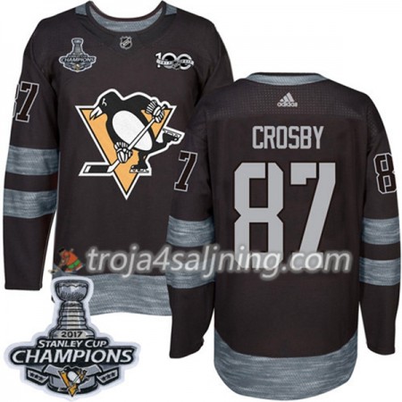 Pittsburgh Penguins tröja Sidney Crosby 87 1917-2017 100th Anniversary Adidas Svart 2017 Stanley Cup Champions Authentic - NHL Tröjor Herr